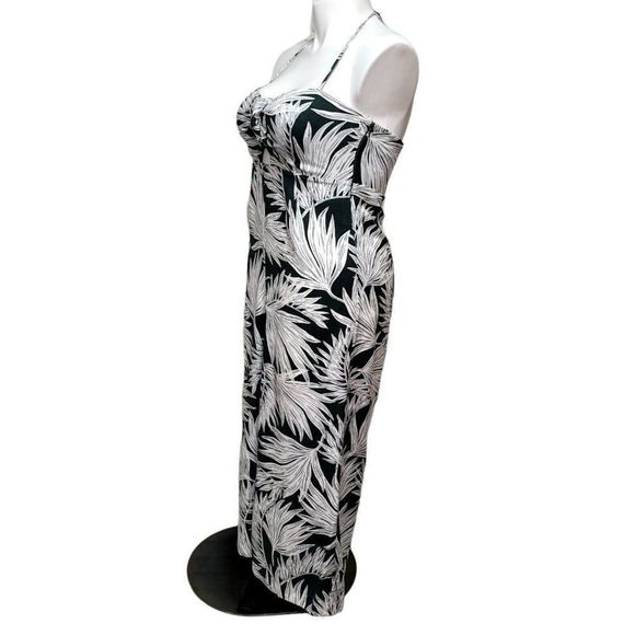 1.STATE Womens 8 Green Tropical Foliage Halter Smocked Back Jumpsuit Wide Leg - Picture 5 of 9